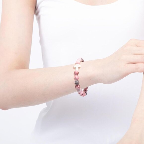 YVVLEE 9Pcs Cross Bracelets Set Natural Stone Beaded Christian Jewelry for Faith - Picture 5 of 7